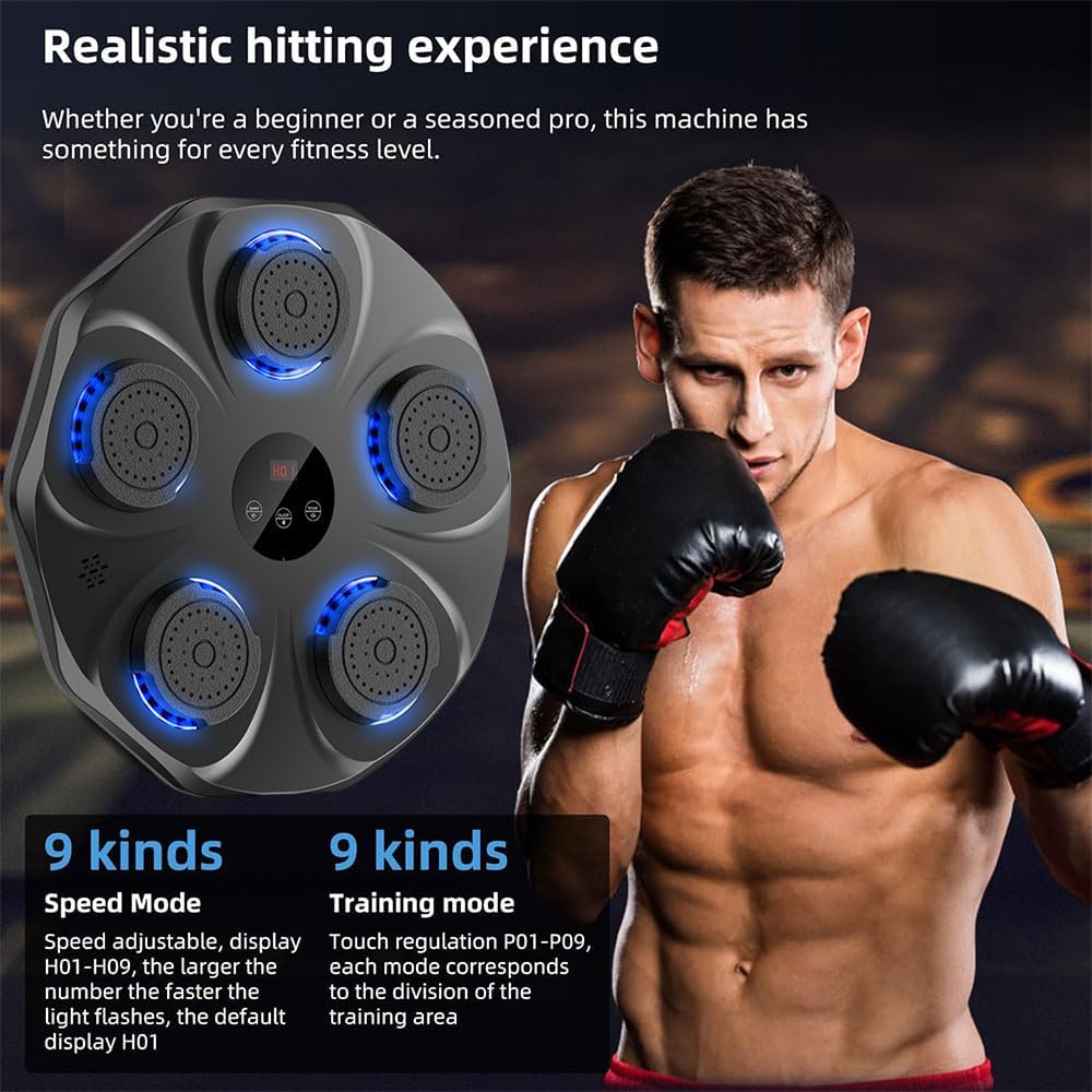 Music Boxing Machine, Size Wall Mounted Electronic Boxing Target for Adults Kids, Machine Large, Interactive Punching Trainer with Boxing Gloves, 9 Modes & 9 Speeds.