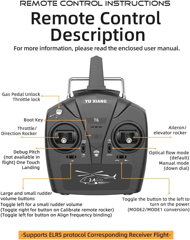 YU Xiang F07 Bell UH-1 Huey RC Helicopter for Adults, 1/34 2.4G 6CH Brushless Direct-Drive 3D/6G Flybarless Advanced RTF RC Helicopter with Optical Flow Positioning - 2PCS Battery
