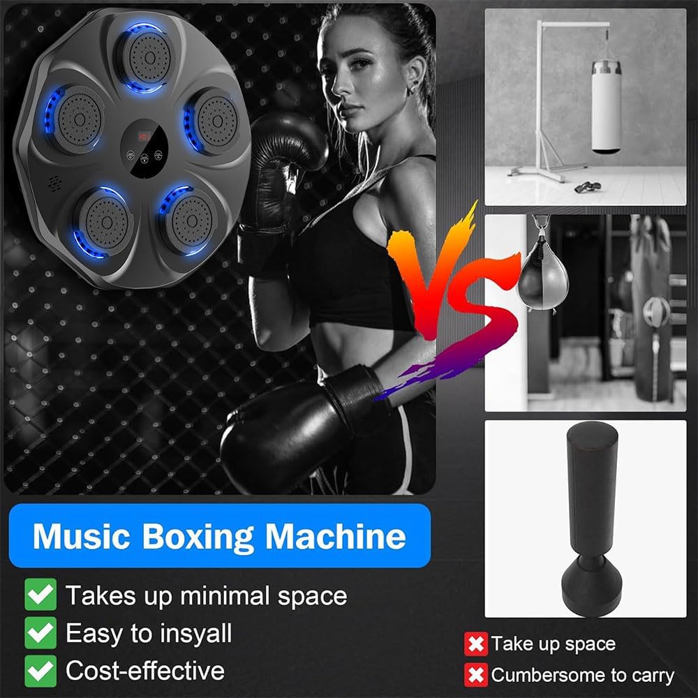 Music Boxing Machine, Size Wall Mounted Electronic Boxing Target for Adults Kids, Machine Large, Interactive Punching Trainer with Boxing Gloves, 9 Modes & 9 Speeds.