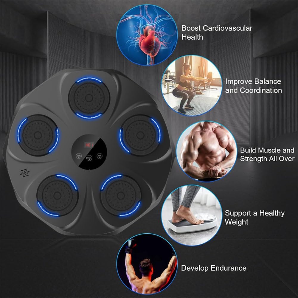 Music Boxing Machine, Size Wall Mounted Electronic Boxing Target for Adults Kids, Machine Large, Interactive Punching Trainer with Boxing Gloves, 9 Modes & 9 Speeds.
