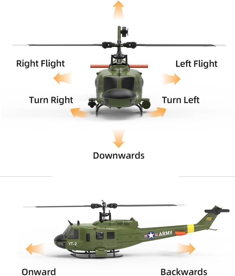 YU Xiang F07 Bell UH-1 Huey RC Helicopter for Adults, 1/34 2.4G 6CH Brushless Direct-Drive 3D/6G Flybarless Advanced RTF RC Helicopter with Optical Flow Positioning - 2PCS Battery