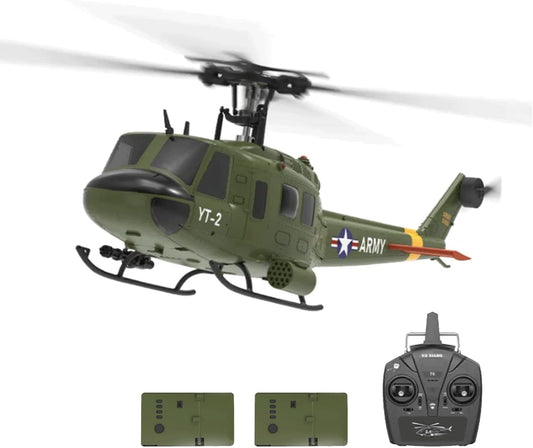 YU Xiang F07 Bell UH-1 Huey RC Helicopter for Adults, 1/34 2.4G 6CH Brushless Direct-Drive 3D/6G Flybarless Advanced RTF RC Helicopter with Optical Flow Positioning - 2PCS Battery