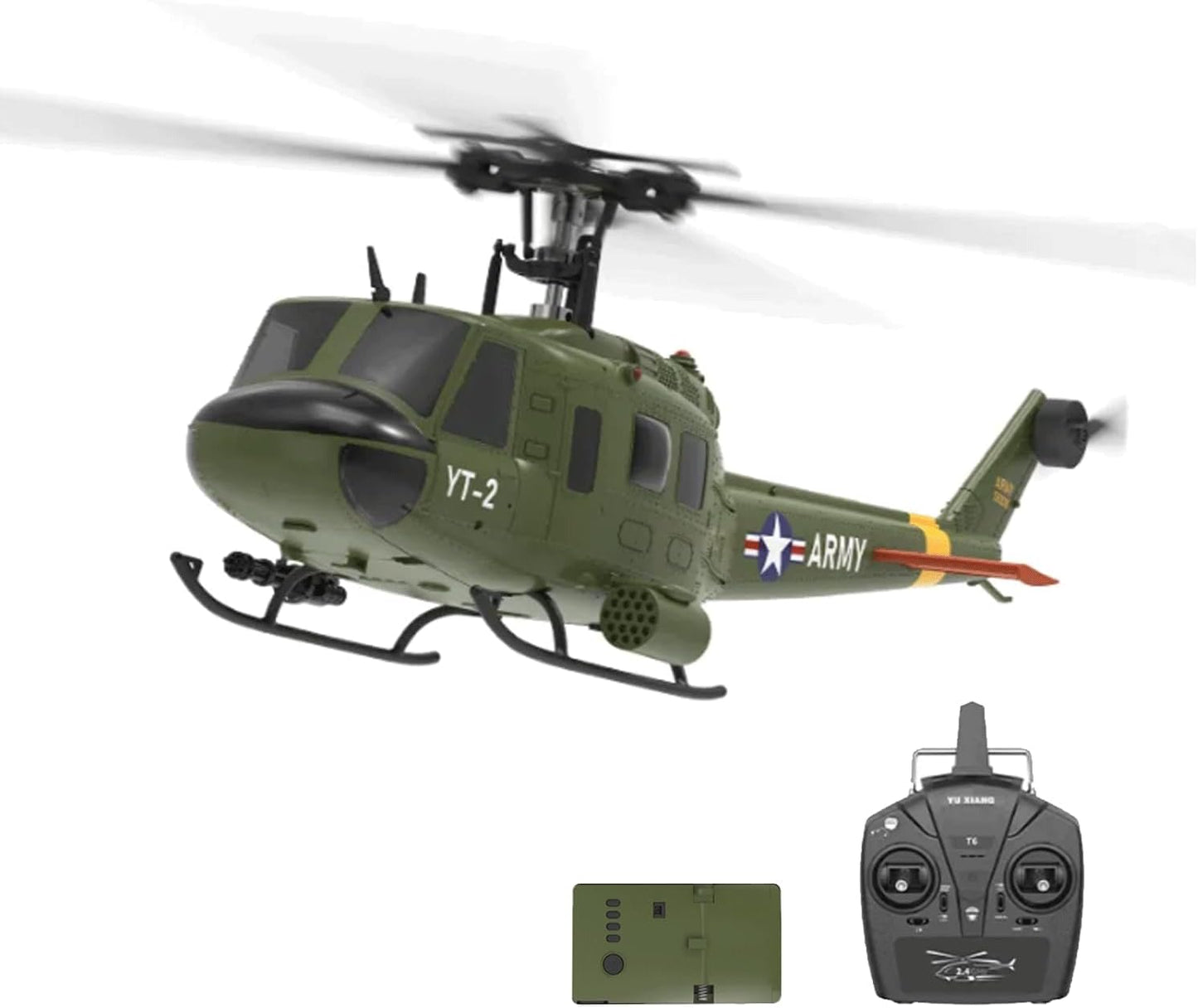 YU Xiang F07 Bell UH-1 Huey RC Helicopter for Adults, 1/34 2.4G 6CH Brushless Direct-Drive 3D/6G Flybarless Advanced RTF RC Helicopter with Optical Flow Positioning - 2PCS Battery