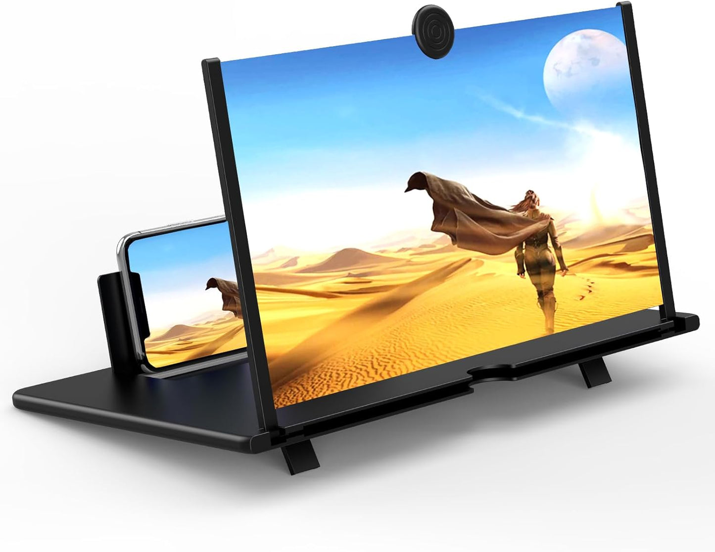 18" Screen Magnifier for Mobile Phone,3D HD Cell Phone Magnifying Projector Screen Enlarger for Movies, Videos, and Gaming,Foldable Phone Stand with Screen Amplifier,Supports All Smartphones (Black)