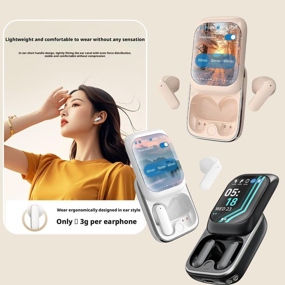 Earphone Bluetooth with Touch Screen,Smart Big Screen Slide Cover Wireless Bluetooth Headset,Wireless Earbuds Bluetooth 5.3 Headphones,Noise Cancelling in Ear Earbuds for Running