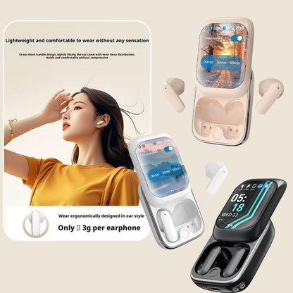 Earphone Bluetooth with Touch Screen,Smart Big Screen Slide Cover Wireless Bluetooth Headset,Wireless Earbuds Bluetooth 5.3 Headphones,Noise Cancelling in Ear Earbuds for Running
