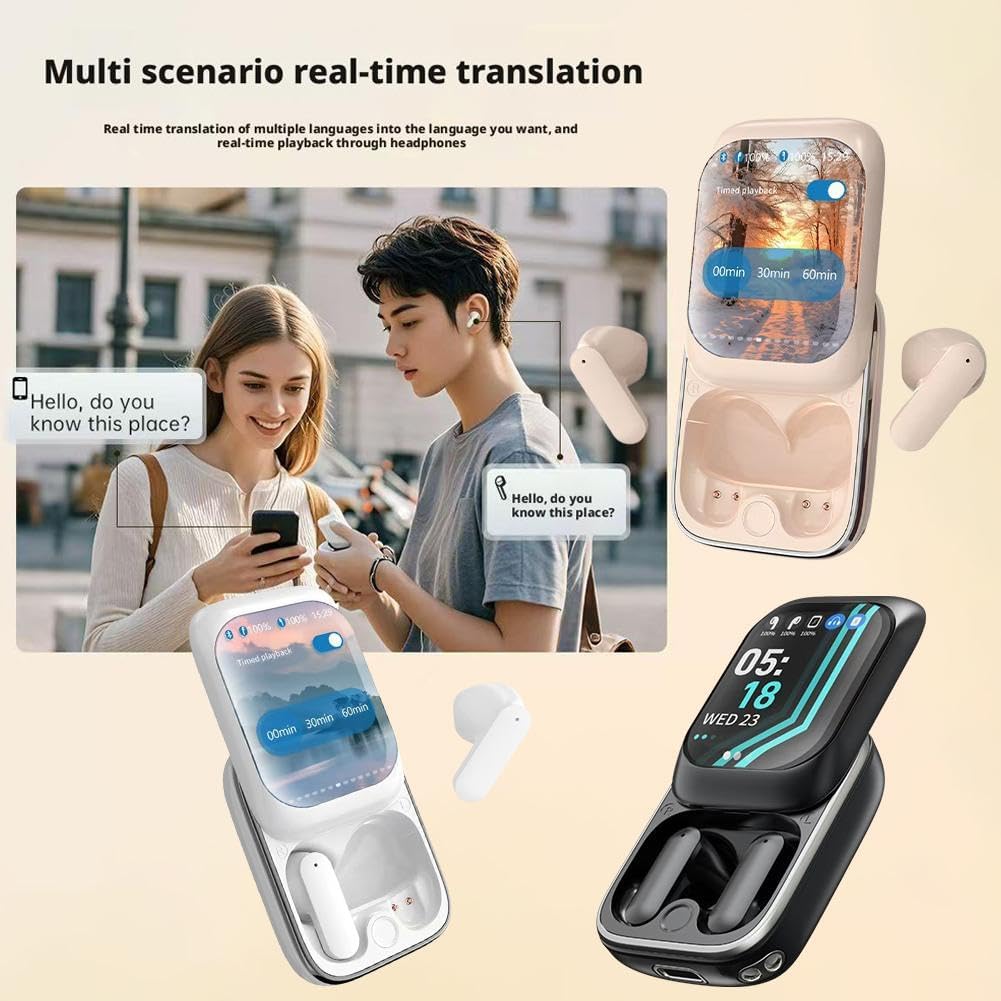 Earphone Bluetooth with Touch Screen,Smart Big Screen Slide Cover Wireless Bluetooth Headset,Wireless Earbuds Bluetooth 5.3 Headphones,Noise Cancelling in Ear Earbuds for Running