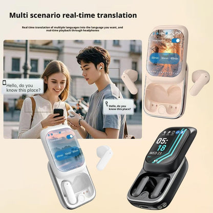 Earphone Bluetooth with Touch Screen,Smart Big Screen Slide Cover Wireless Bluetooth Headset,Wireless Earbuds Bluetooth 5.3 Headphones,Noise Cancelling in Ear Earbuds for Running