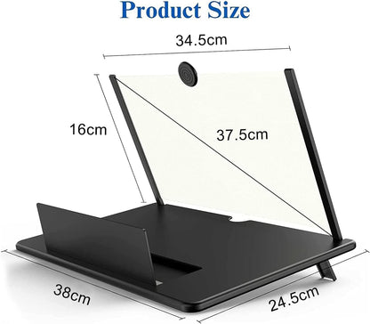 18" Screen Magnifier for Mobile Phone,3D HD Cell Phone Magnifying Projector Screen Enlarger for Movies, Videos, and Gaming,Foldable Phone Stand with Screen Amplifier,Supports All Smartphones (Black)