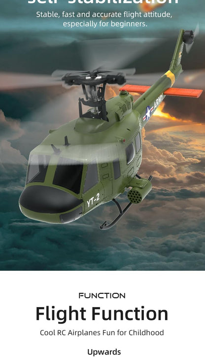 YU Xiang F07 Bell UH-1 Huey RC Helicopter for Adults, 1/34 2.4G 6CH Brushless Direct-Drive 3D/6G Flybarless Advanced RTF RC Helicopter with Optical Flow Positioning - 2PCS Battery