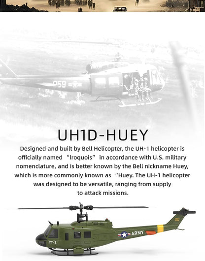 YU Xiang F07 Bell UH-1 Huey RC Helicopter for Adults, 1/34 2.4G 6CH Brushless Direct-Drive 3D/6G Flybarless Advanced RTF RC Helicopter with Optical Flow Positioning - 2PCS Battery