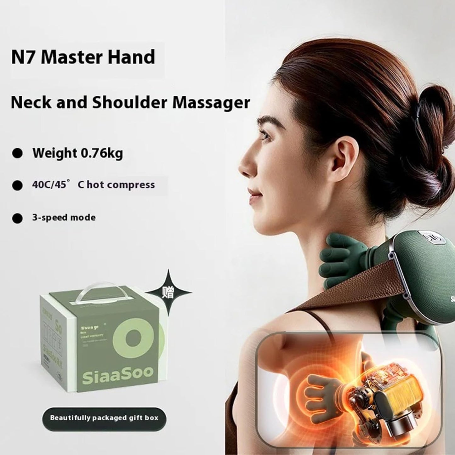 Airlandolists Neck & Shoulder Massager with Heat Speed Adjustment, Airlandolists Hand Shoulder and Neck Massager Master for Back Lower Abdominal,Electric Shiatsu Massager for Pain Relief Deep Tissue
