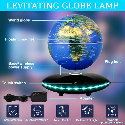 Multi-Color Changing Levitating Globe Magnetic Levitation Floating Globe World Map Educational Gifts for Home Desk Decoration