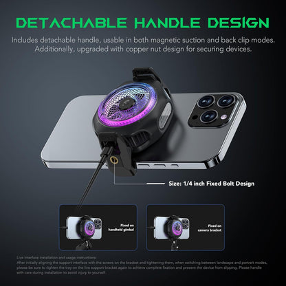 Black Shark Magnetic Cell Phone Cooler 4Pro, Portable RGB Cooling Fan, Cellphone Radiator with Removable Grip, App-Controlled Smart Temperature Control for iPhone MagSafe Series/Android/Tablet/iPad