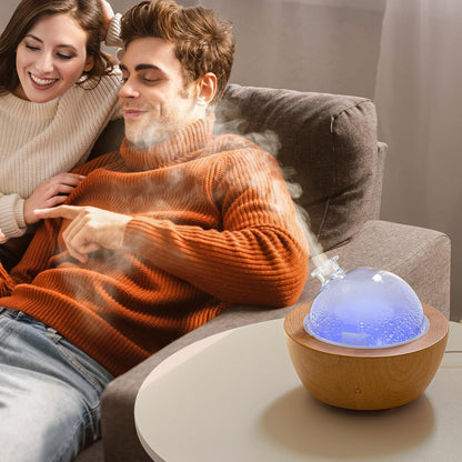 Wanlola 200ml Glass Essential Oil Diffuser with Natural Wood Base, Aromatherapy Diffusers for Home, Cool Mist Air Humidifier with 7 Color Lights for Office, Bedroom