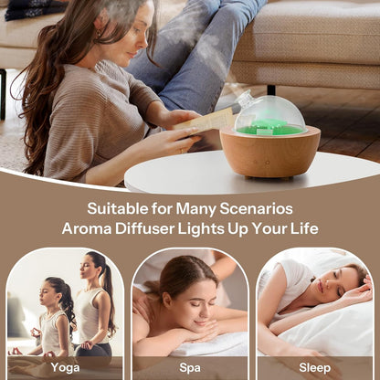 Wanlola 200ml Glass Essential Oil Diffuser with Natural Wood Base, Aromatherapy Diffusers for Home, Cool Mist Air Humidifier with 7 Color Lights for Office, Bedroom
